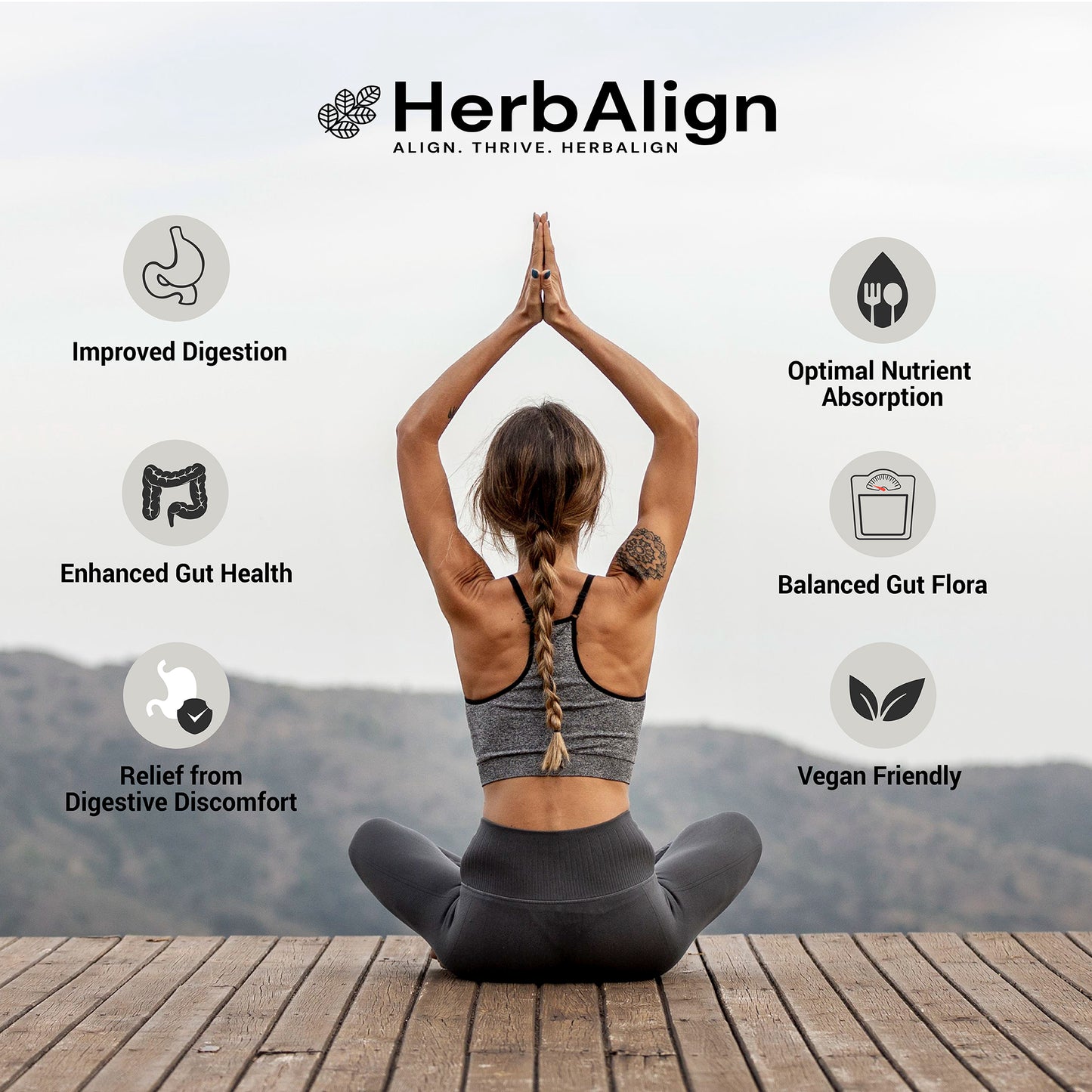 Herbalign Digestive Support Capsules – Natural Gut Health Supplement with Ginger, Peppermint, Fennel, Probiotics & Digestive Enzymes for Bloating Relief & Digestive Balance