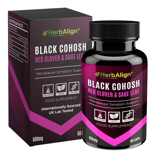 Herbalign Black Cohosh Menopause Relief Capsules with Sage Leaf & Red Clover – Natural Support for Hot Flushes, Night Sweats & Hormonal Balance