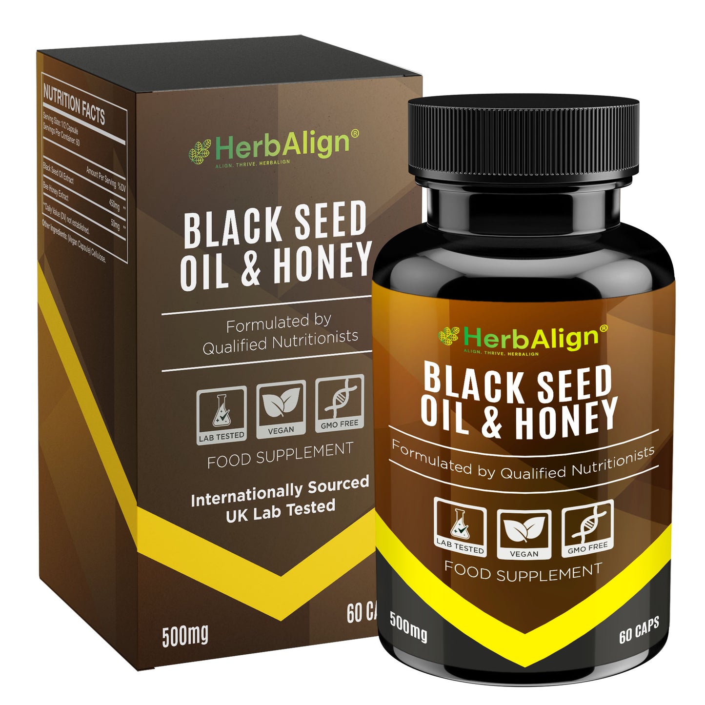 Herbalign Black Seed Oil & Honey Capsules – Immune & Heart Health Support, Antioxidant-Rich Supplement for Inflammation & Energy Boost