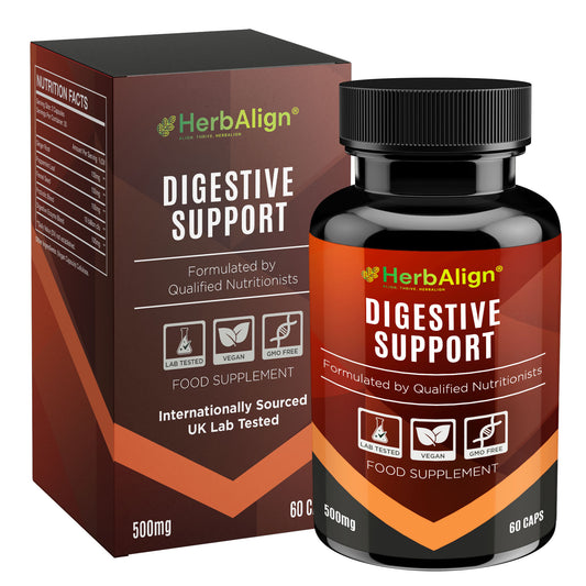 Herbalign Digestive Support Capsules – Natural Gut Health Supplement with Ginger, Peppermint, Fennel, Probiotics & Digestive Enzymes for Bloating Relief & Digestive Balance