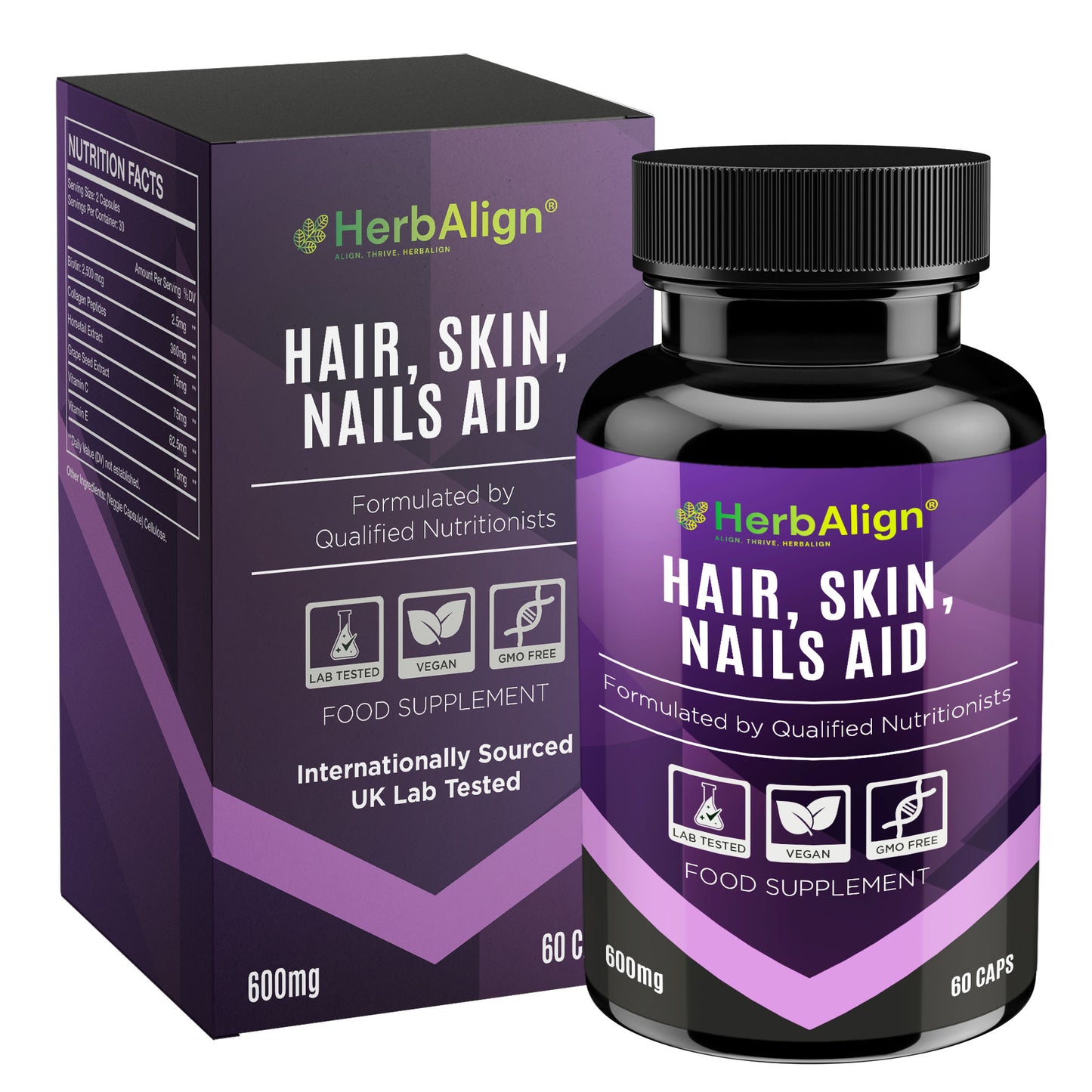 Herbalign Hair Skin Nails Aid Capsules – Biotin, Collagen & Antioxidant Beauty Boost for Hair Growth, Skin Radiance & Strong Nails