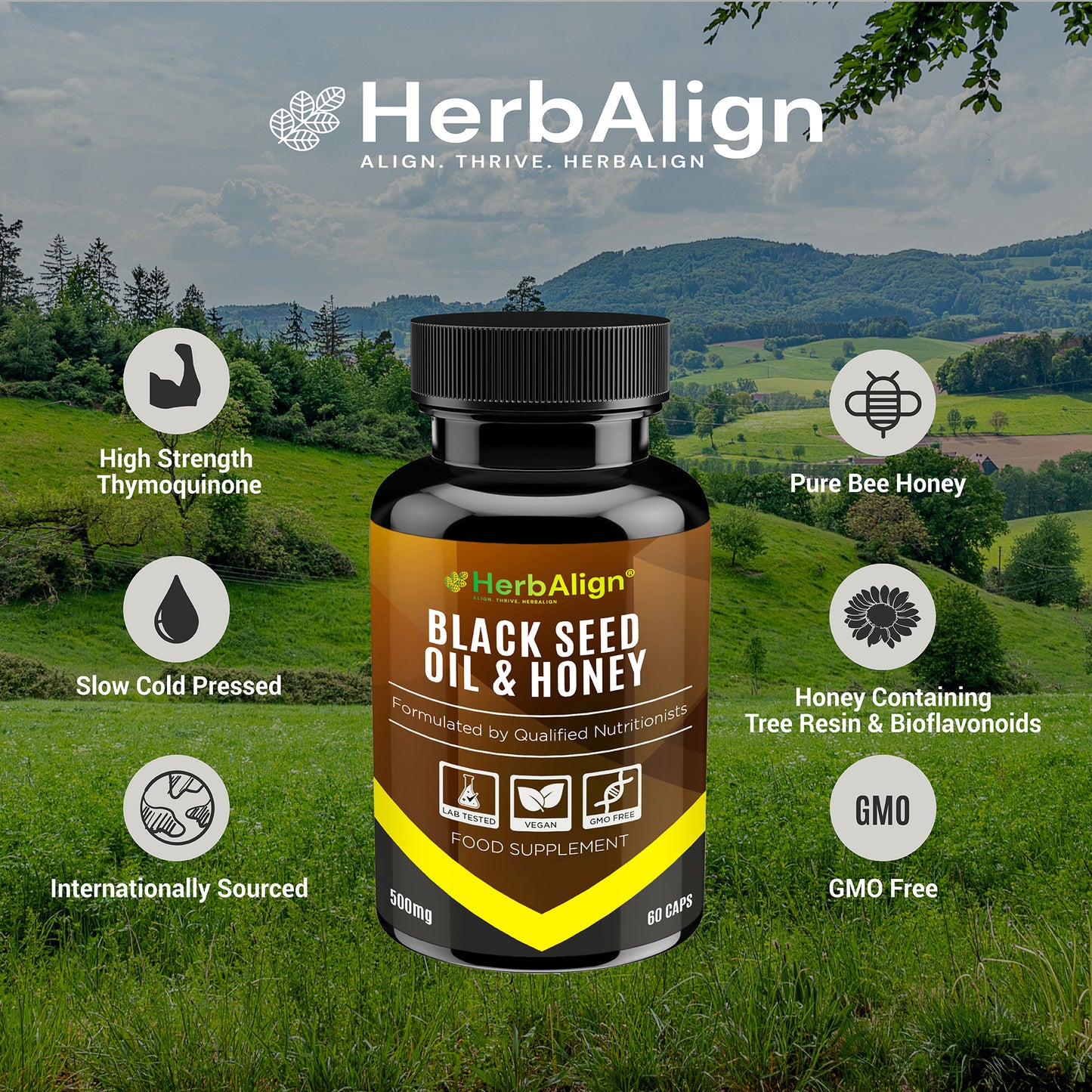 Herbalign Black Seed Oil & Honey Capsules – Immune & Heart Health Support, Antioxidant-Rich Supplement for Inflammation & Energy Boost