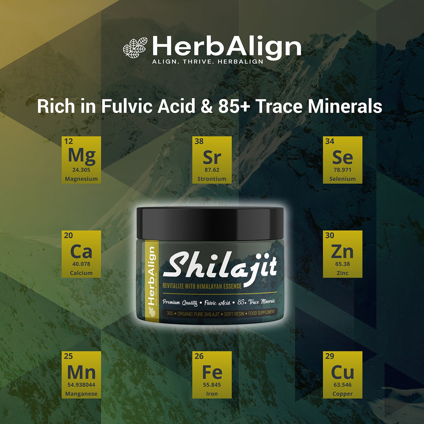 Herbalign Organic Shilajit Resin – Pure & Potent Fulvic Acid with Trace Minerals for Energy, Stamina & Detox