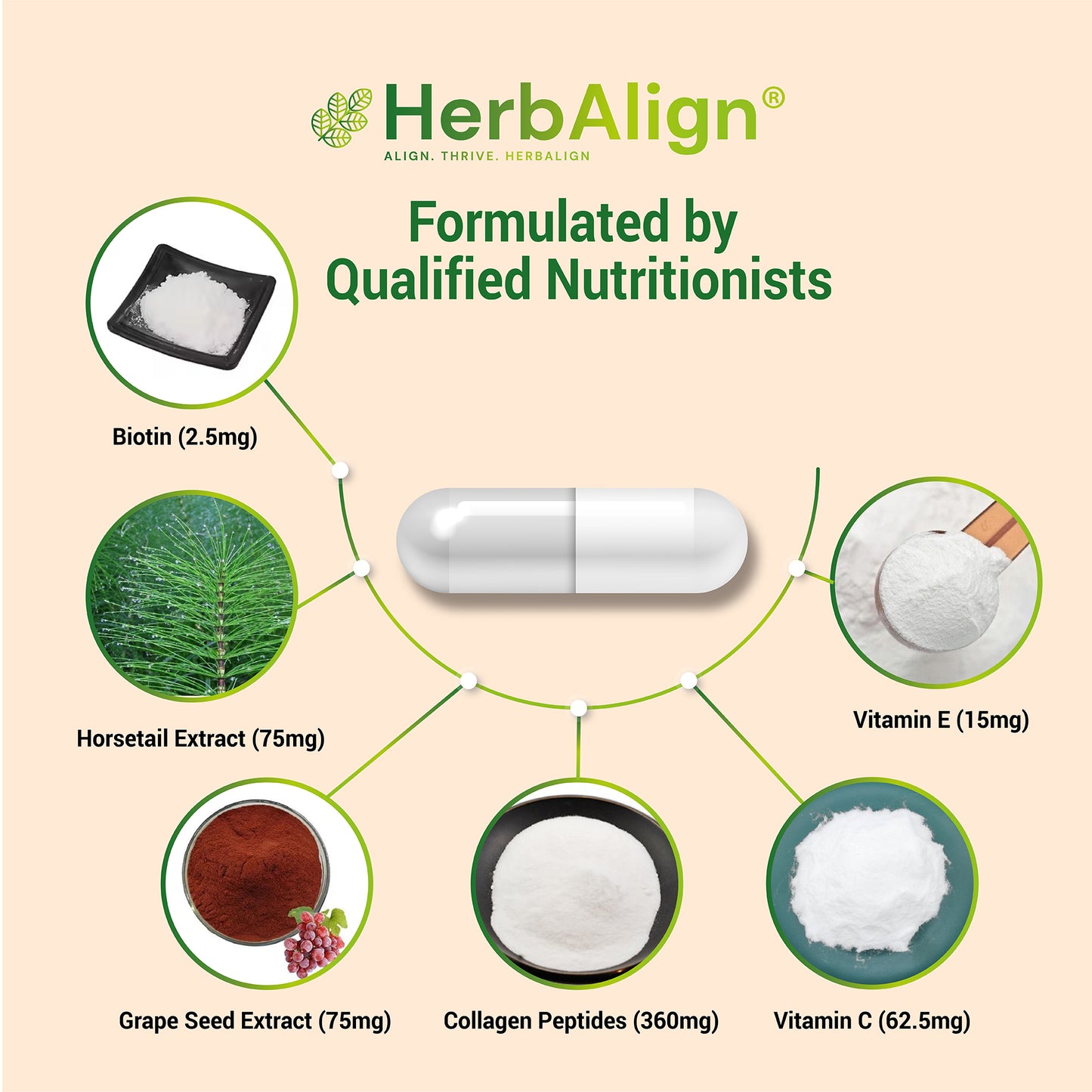 Herbalign Hair Skin Nails Aid Capsules – Biotin, Collagen & Antioxidant Beauty Boost for Hair Growth, Skin Radiance & Strong Nails