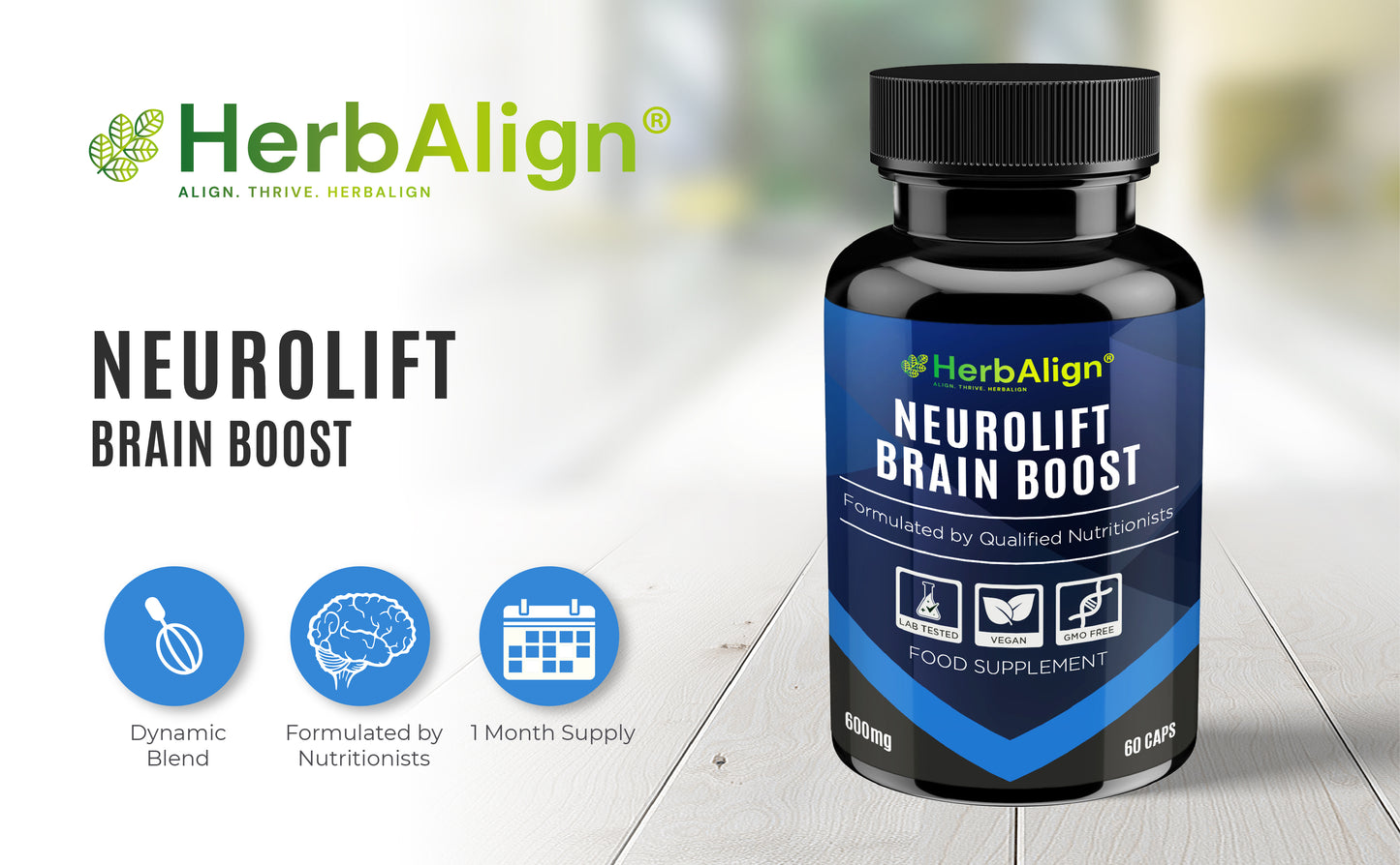 Herbalign Nootropic NeuroLift Brain Boost Capsules – Cognitive Support with Ginkgo Biloba, Bacopa, L-Theanine & Acetyl-L-Carnitine for Memory & Focus