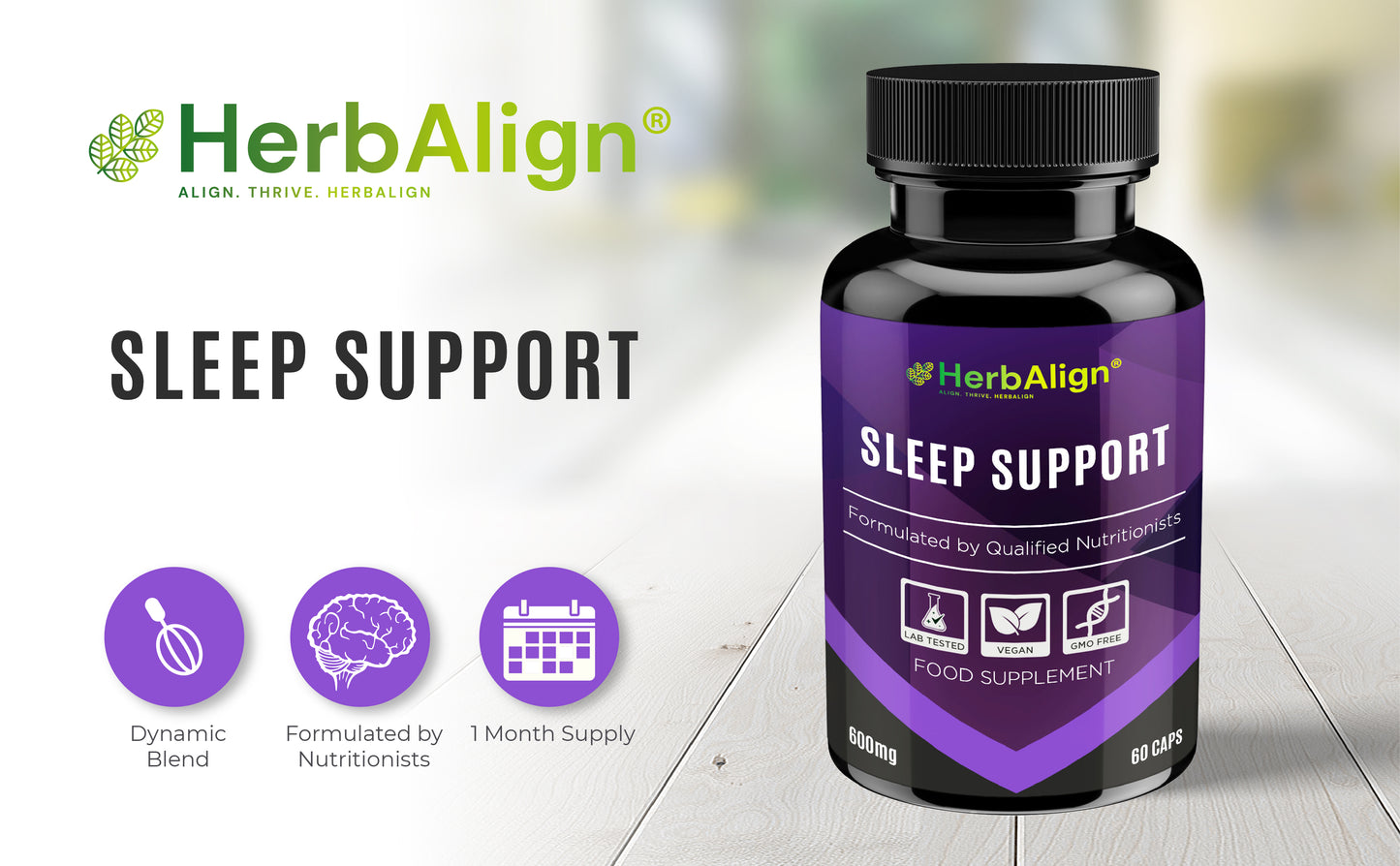 Herbalign Sleep Support Capsules – Natural Sleep Aid with Valerian Root, Chamomile, Melatonin & Magnesium for Restful Sleep