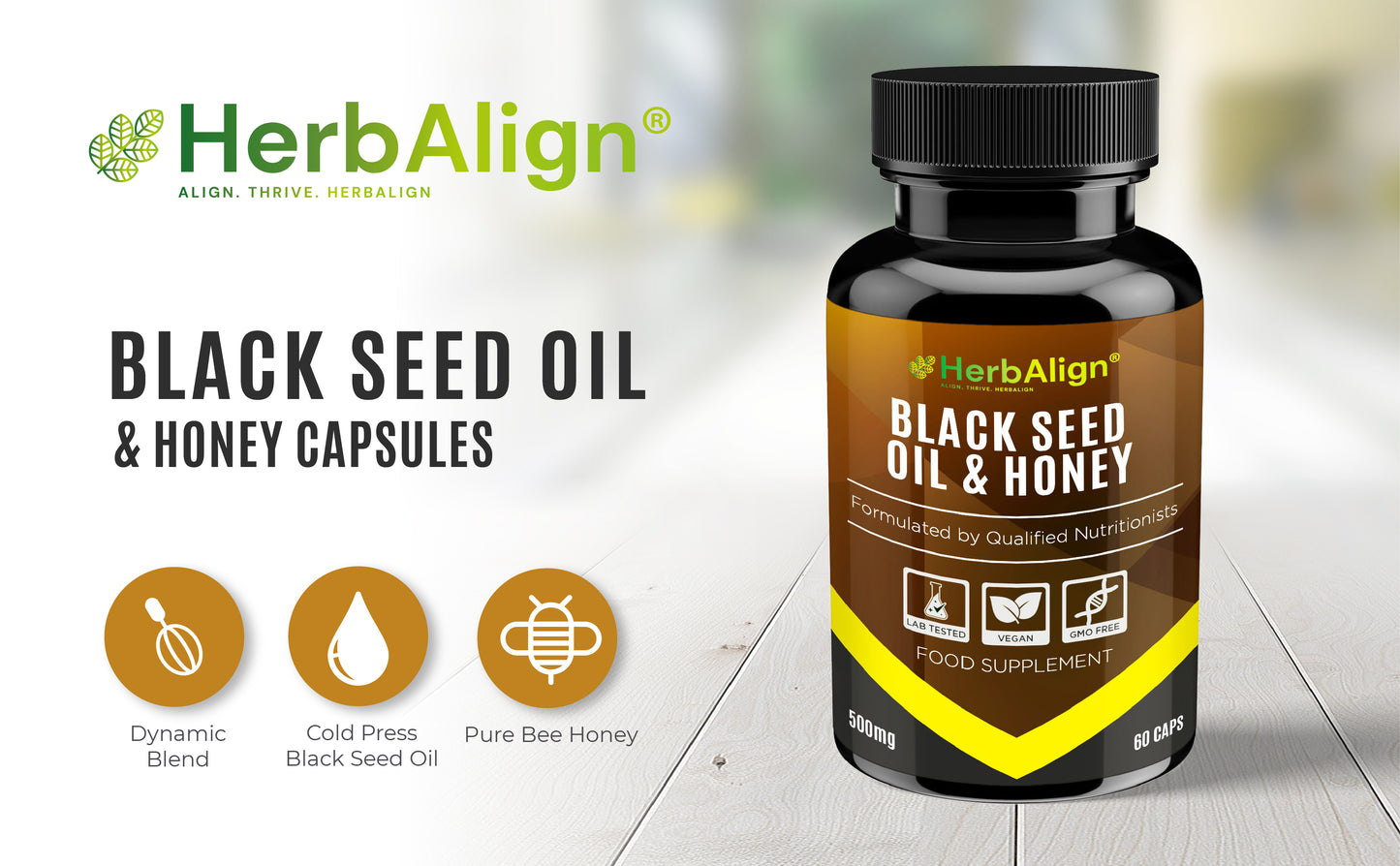 Herbalign Black Seed Oil & Honey Capsules – Immune & Heart Health Support, Antioxidant-Rich Supplement for Inflammation & Energy Boost