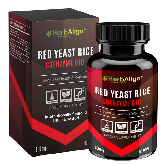 Herbalign Red Yeast Rice & Coenzyme Q10 Capsules – Organic Formula for Healthy Cholesterol, Heart Health & Cellular Energy