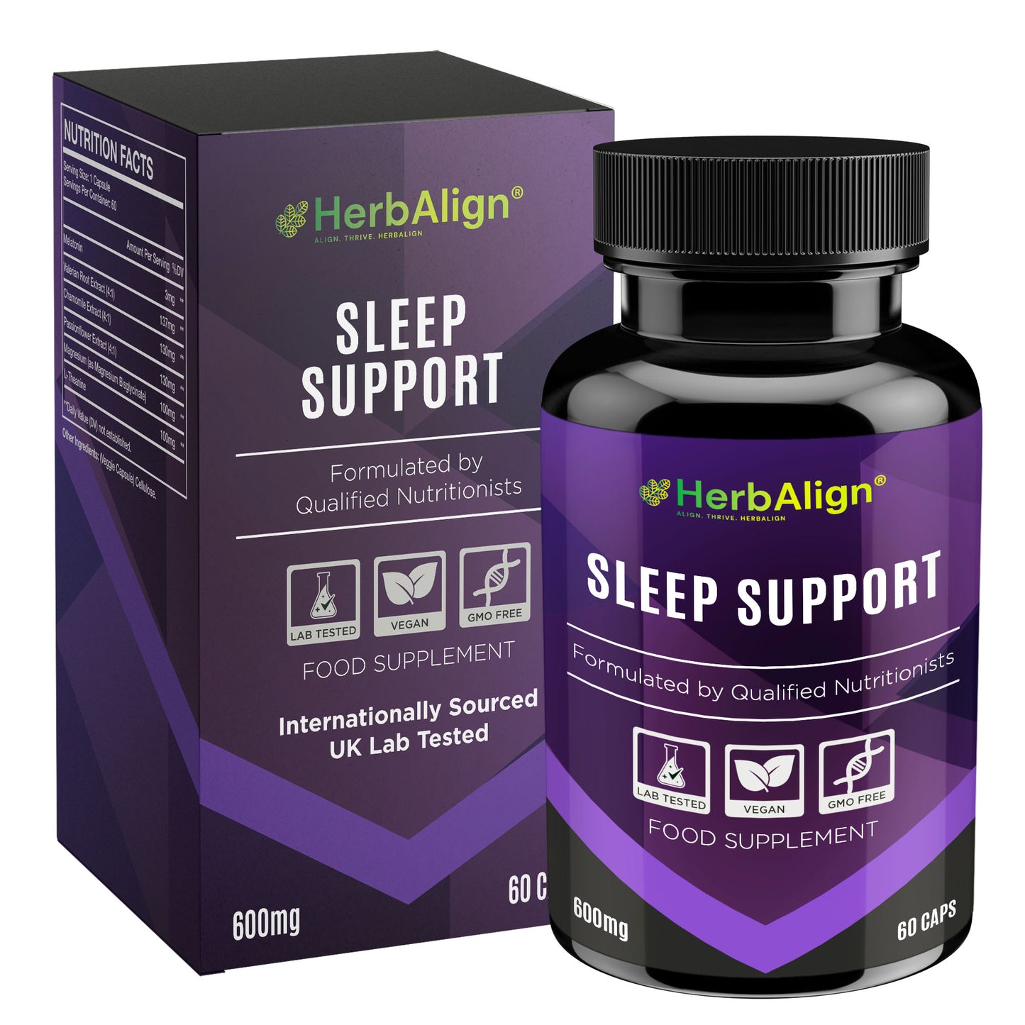 Herbalign Sleep Support Capsules – Natural Sleep Aid with Valerian Root, Chamomile, Melatonin & Magnesium for Restful Sleep