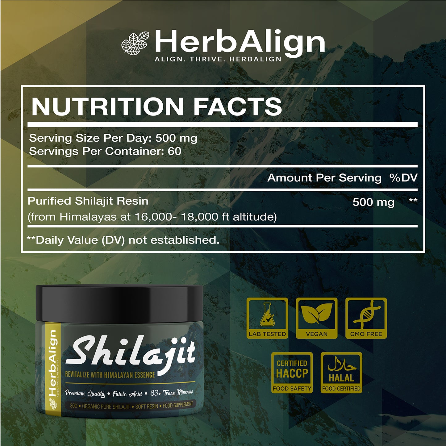 Herbalign Organic Shilajit Resin – Pure & Potent Fulvic Acid with Trace Minerals for Energy, Stamina & Detox